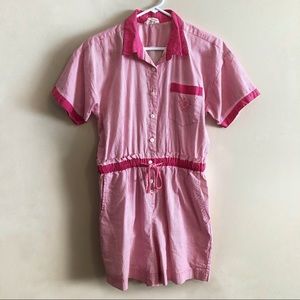 Vintage Evita Sport Pink & White Striped Cotton Romper